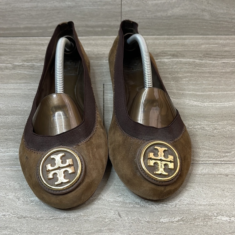 Tory Burch Reva Brown Suede Ballet Flats Womens Size 8.5